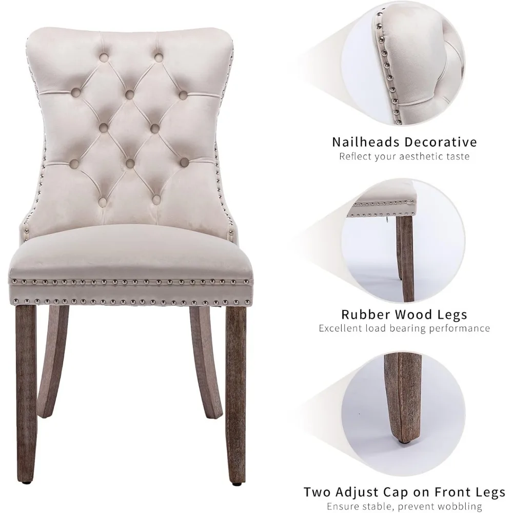 Beige Velvet Dining Chairs Set of 4, Kitchen & Dining Room Chairs Set of 4, Tufted Dining Chairs, Velvet Upholstered 5
