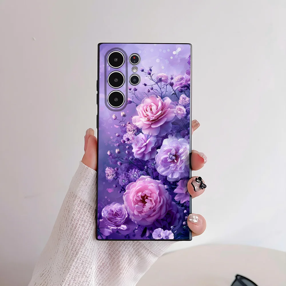 Elegant Pink & Purple Peony Frosted Non-Slip Phone Case