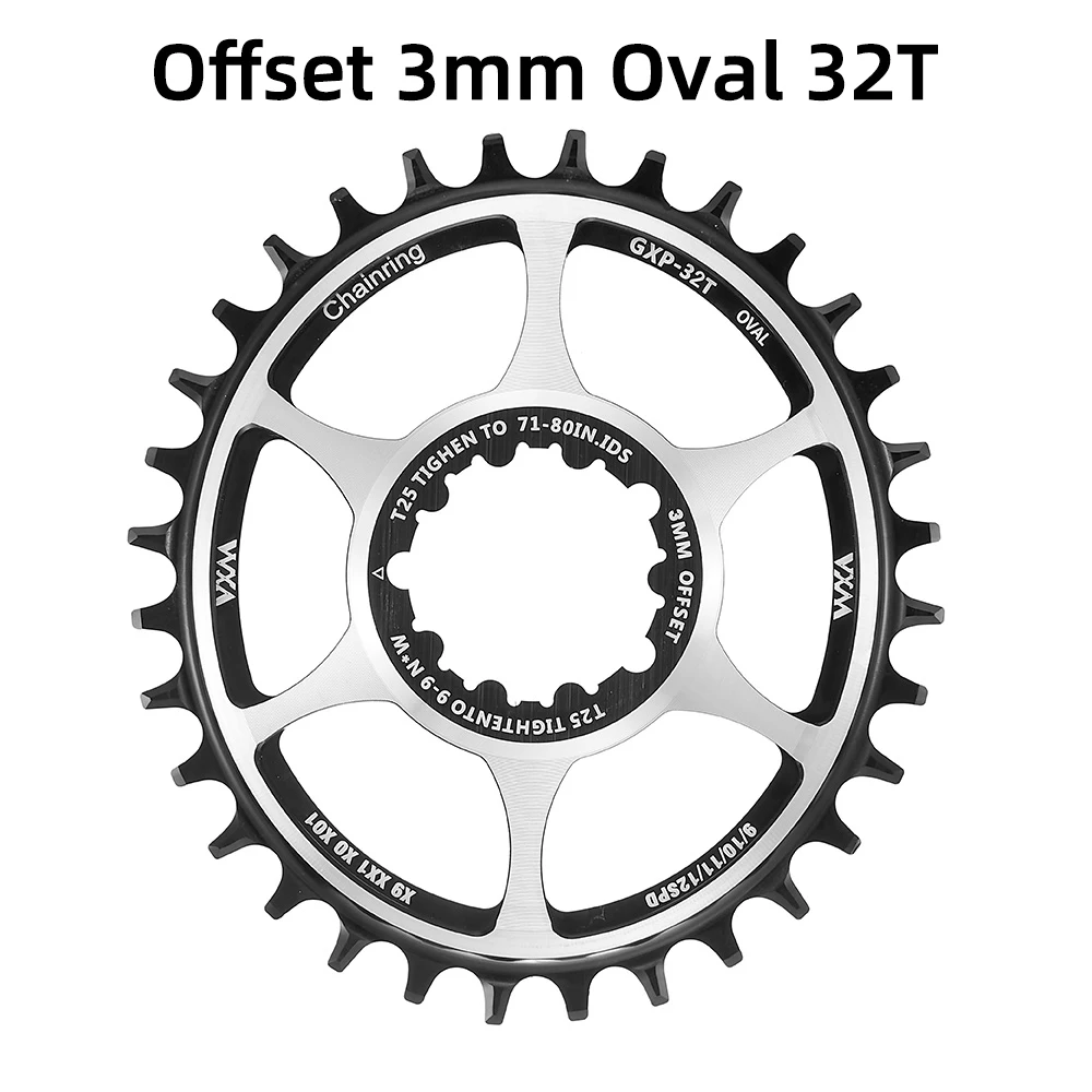 VXM Ovales Kettenblatt 3mm 6mm Offset, Direktmontage für XX1 Eagle X01 X1 X0 X9,32T 34T 36T, MTB Fahrrad Rennrad – Detail 10