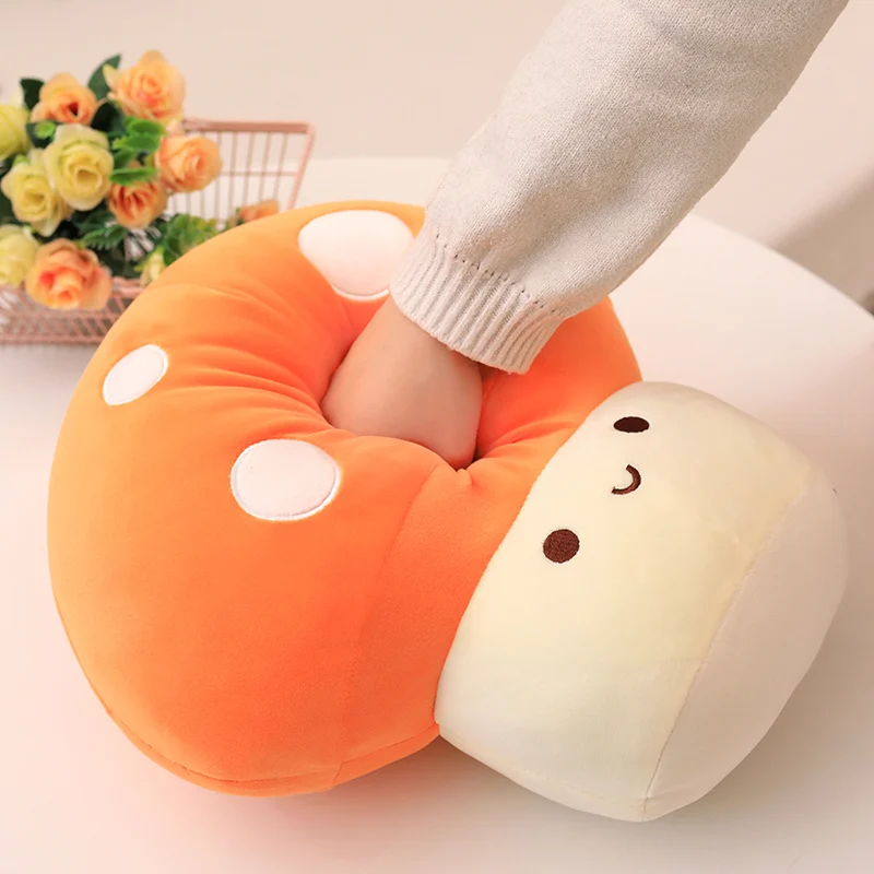 웃는 얼굴 귀여운 버섯 베개 박제 울트라 소프트 플러시 레드 옐로우 오렌지 핑크 블루 다채로운 장식 쿠션 뒤로 지원 선물