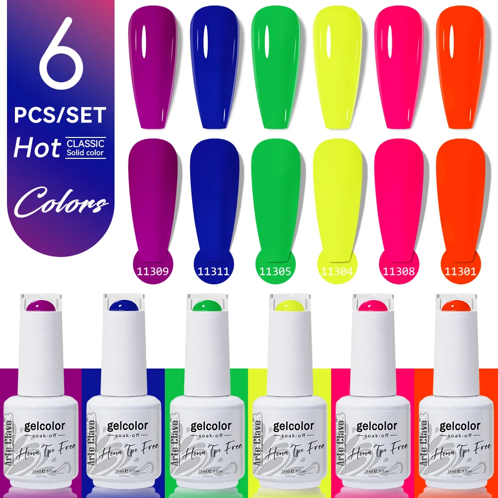 아르테 클라보 15ml 젤 폴리쉬 세트 6개 HEMA TPO 프리 쏙 오프 UV LED 네일 바니쉬 키트 롱래스팅 매니큐어 젤 네일아트 살롱용