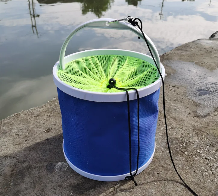 9/11/13L Multifunctional Folding Bucket with Net Outdoor Fishing Car Wash Cleaning Tool Bucket Tool Camping Outdoor Supplies