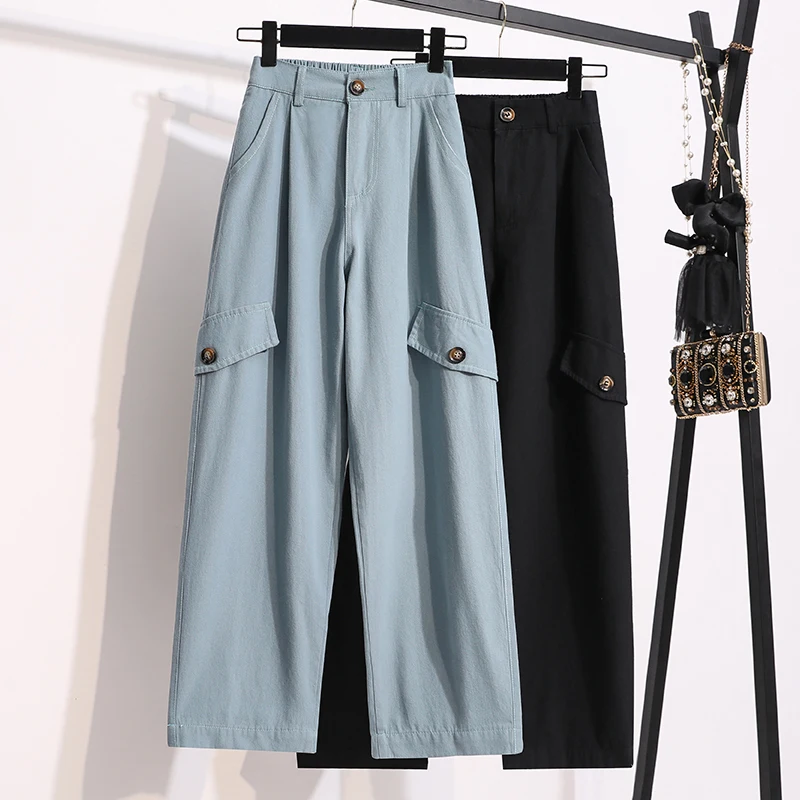 

Blue Black Summer Style 2022 Korean Fashion Women'S Cargo Baggy Pants Harajuku Female Clothing High Waist Sweatpants Streetwear
