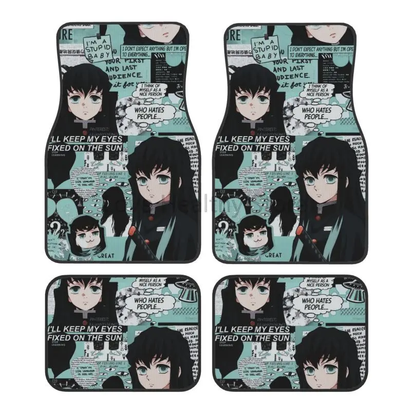 Cute Anime Muichiro Tokito Car Floor Mats Set of 4 Pieces Front and Rear Foot Mats with Non Slip Rubber Backing Auto Accessories