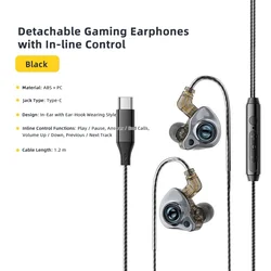 High - Quality Wired USB C Earbuds with HiFi Bass, Stereo Sound, and Built - In Microphone (Black Type C)