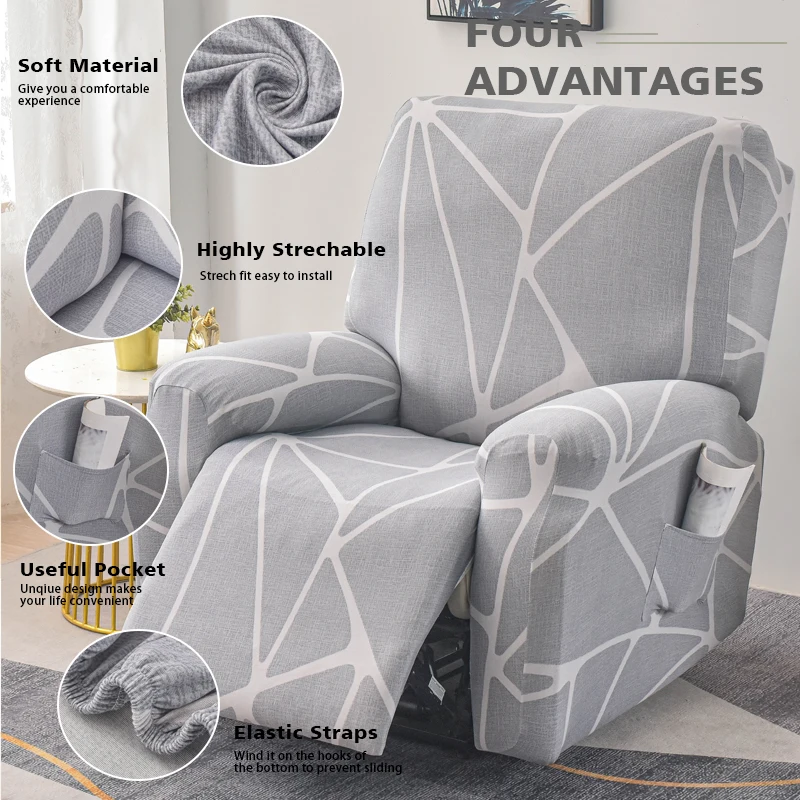 Recliner Slipcover Stretch Reclining Chair Slipcover 4 -Pieces Furniture Protector for Recliner with Pocket Lazy Boy Chair Cover
