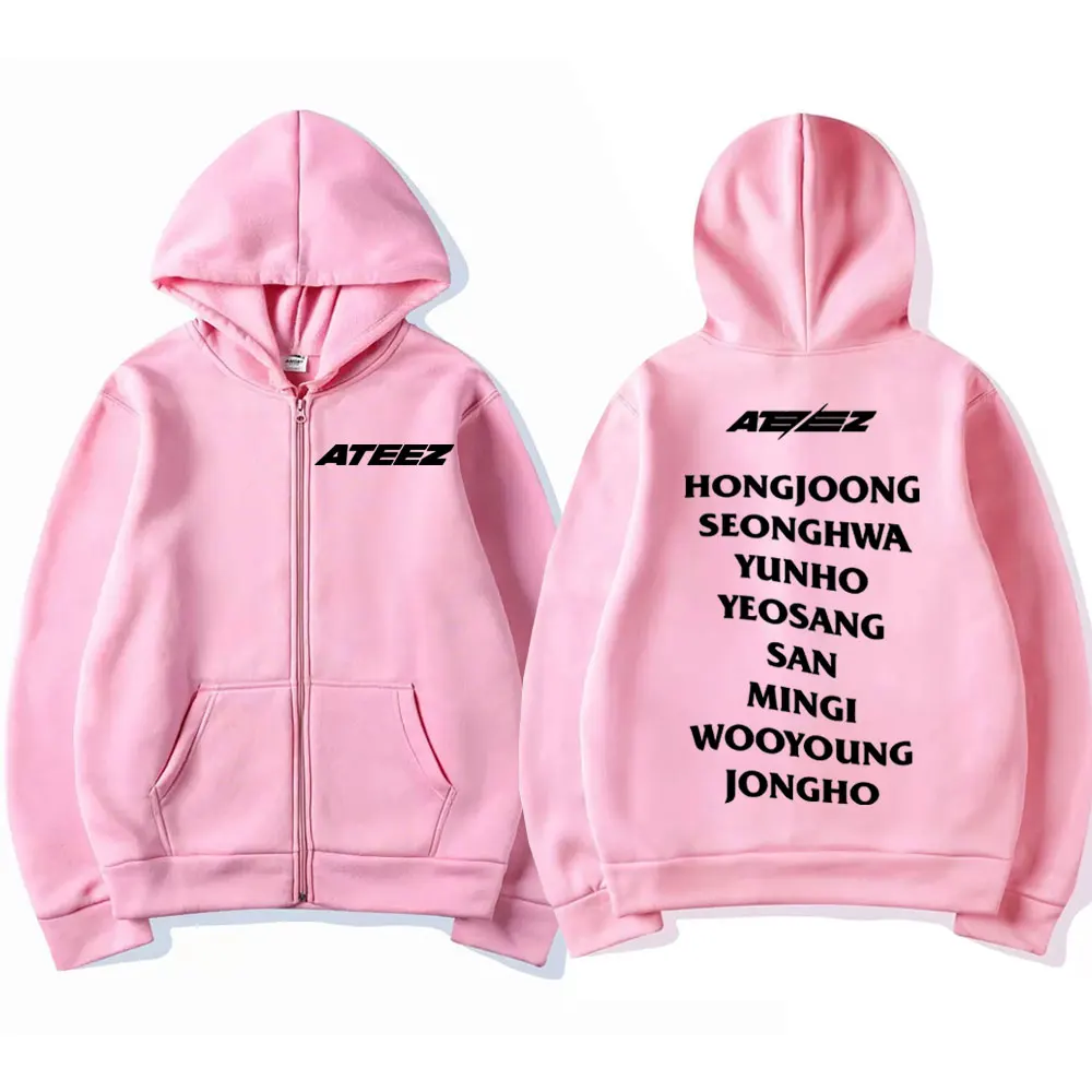 Boy Band Ateez Album Tour Zipper Hoodies Men Women Harajuku Fashion Loose Zip Up Sweatshirts Street Trend Hip Hop Zip Pullovers