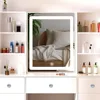 with LED Lightning Mirror and Storage, 3 Color Lighting Modes, Dressing Table Vanity Set with 3 Drawers 2 Cabinets 4 Organizers 5