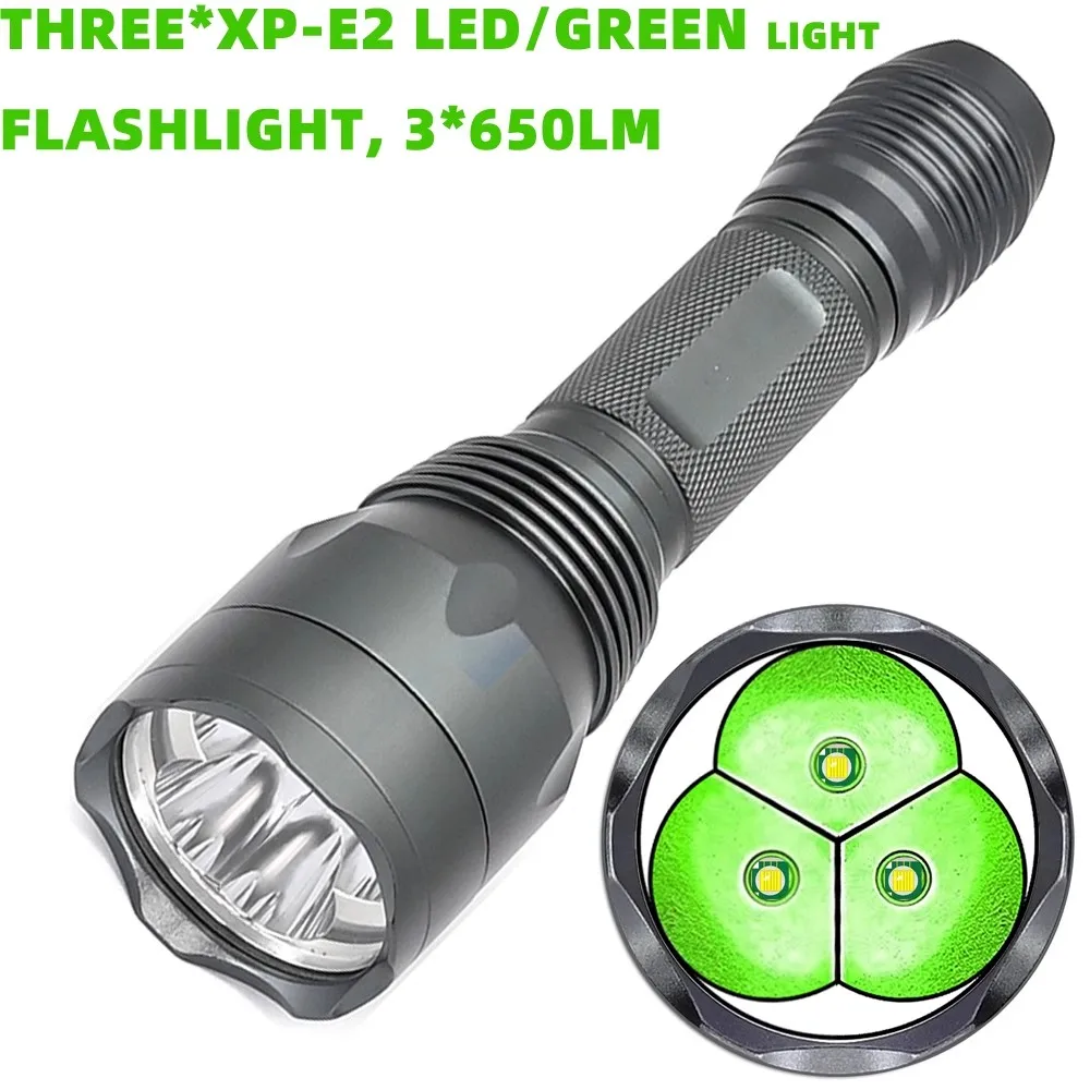 

Strong outdoor fill light lighting flashlight waterproof green light red light three light beads super bright fixed focus