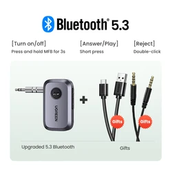 Wireless Bluetooth Car Audio Receiver - Enhanced Music & Hands-Free Connectivity - V5.3 (Silver)