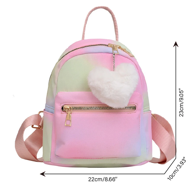 Mini Backpack Women Nylon Cute Small Shopper Handbag Multicolor Book Bags with Heart Pendant Girls Fashion Shoulder Bag 6