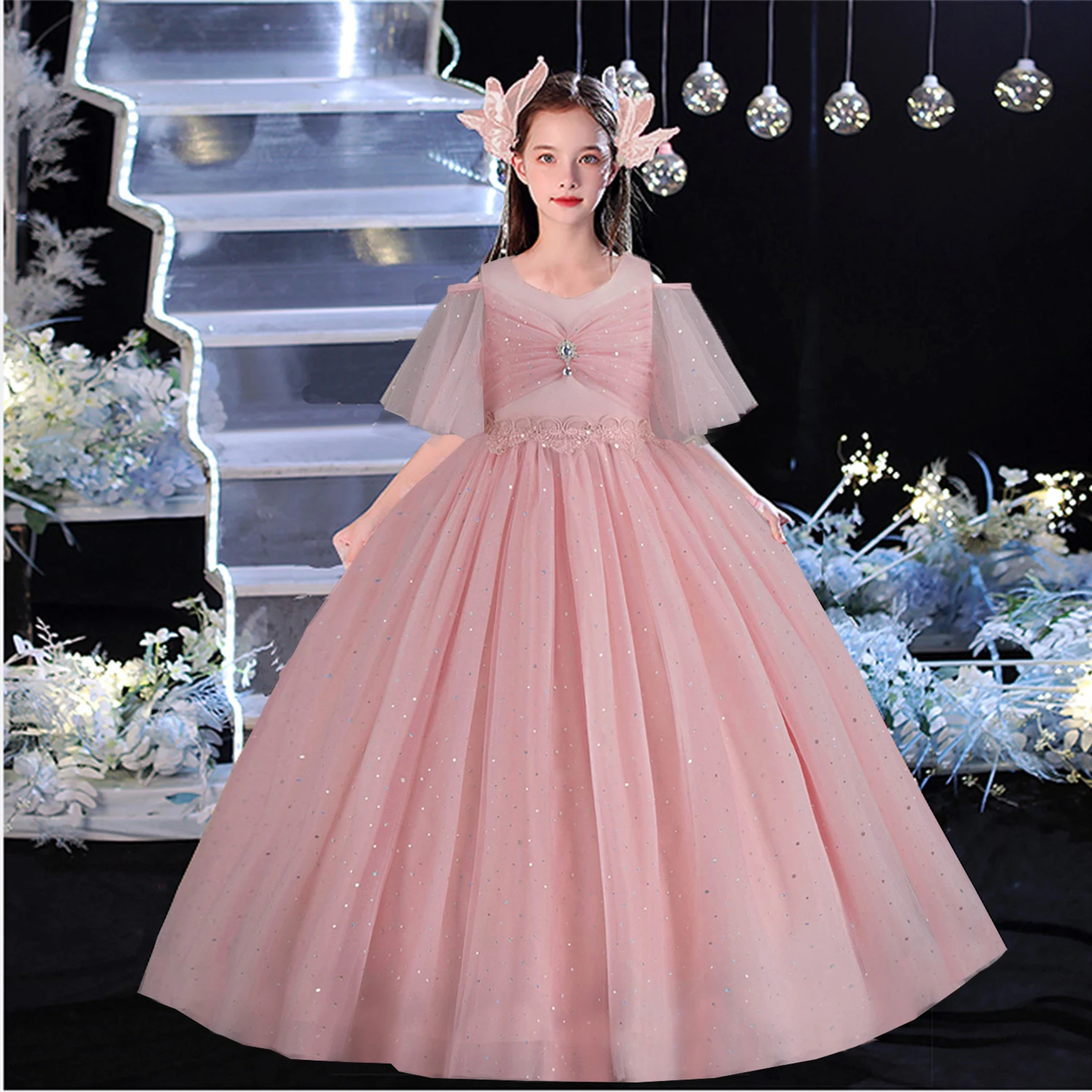 Shiny Toddler Stunning Little Big Girls Off Shoulder Sequined Princess Flower Girl Birthday Party Pageant Dress Floor Length 551 5