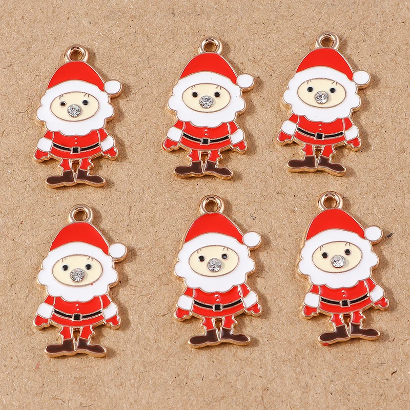 10 stücke Emaille Weihnachten Santa Claus Schneemann Charms Anhänger für Schmuck Herstellung Ohrringe Armband DIY Halskette Zubehör – Detail 14