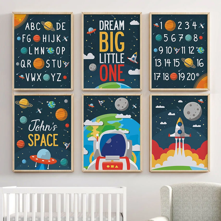 Alfabeto Arabo Pianeta Razzo Space Ship Nordic Poster E Stampe Wall Art Canvas Painting Immagini A Parete Baby Kids Room Decor
