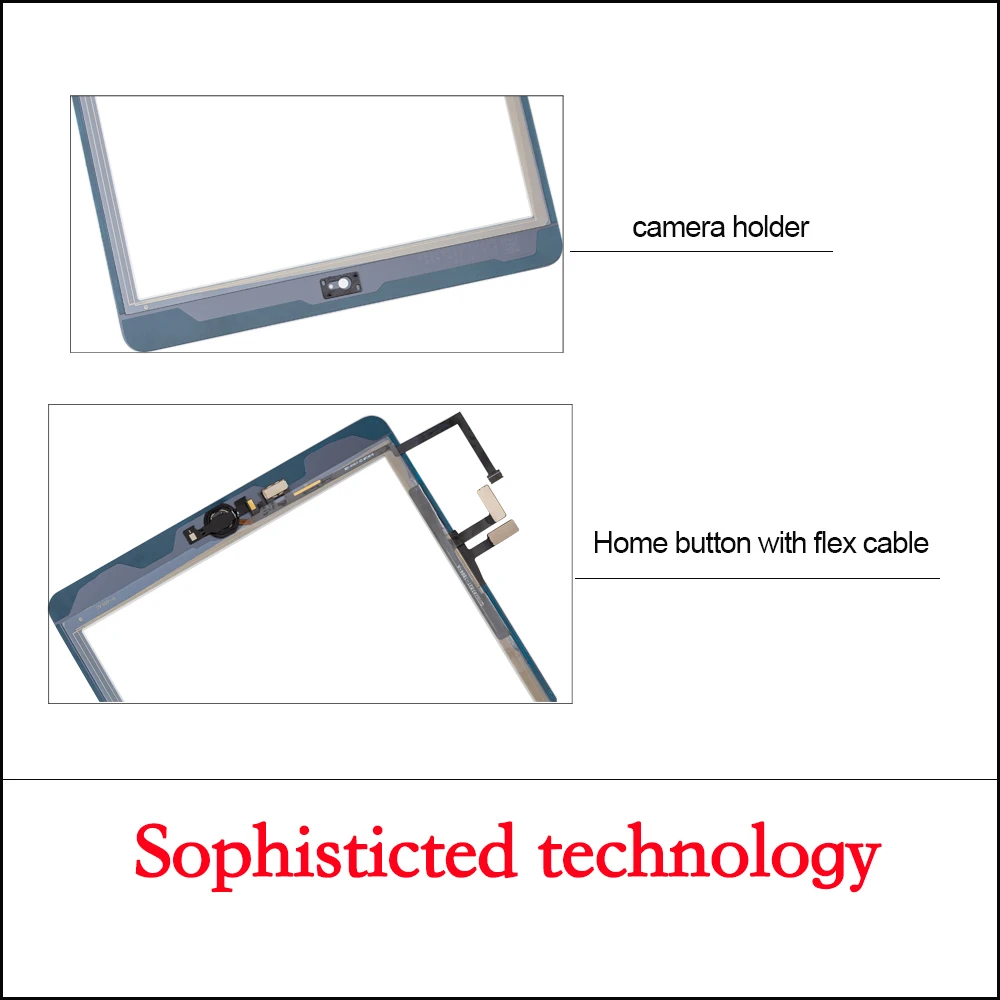 Touch Screen Replacement Kit for iPad 5th Generation - Includes Front Glass, Home Button, Cable, Tools, and Tempered Glass