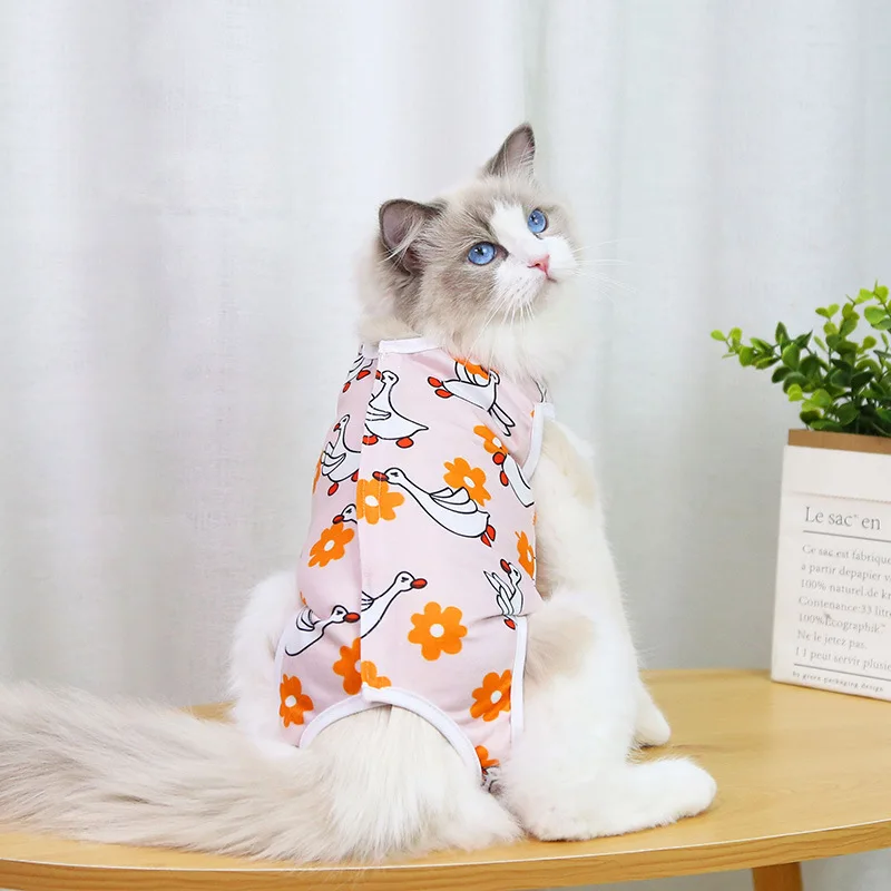 thumbnail image 1 of Traje de esterilización para gatos con estampado, antilamido, para cirugía después de la recuperación, ropa transpirable para el cuidado de mascotas, ropa para gatos de primavera y verano, nueva, 1 of 5