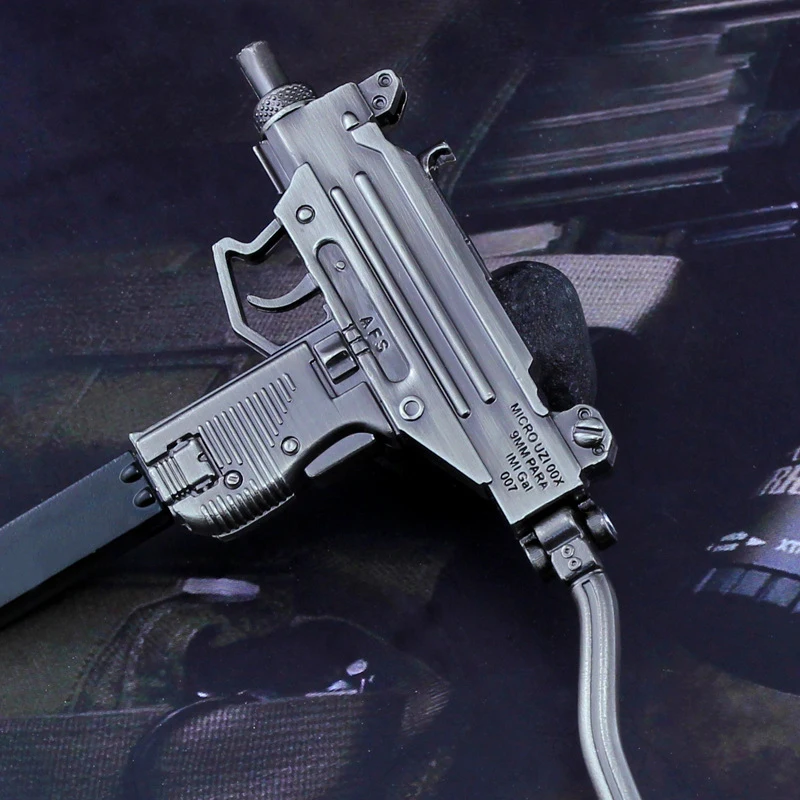 Alloy Miniature UZI Model Submachine Gun Pendant Keychain 15CM