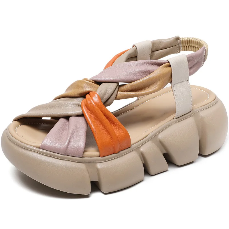 

ZXRYXGS 2023 Superior Soft 100% Genuine Leather Sandals Roman Shoes Woman Platform Increase Sandals Light Comfort Trend Sandals