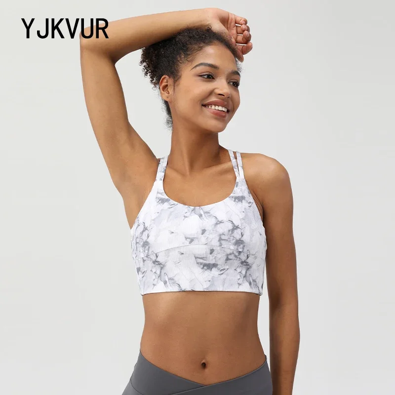 

YJKVUR Women Fitness Sports Bra Top Gym Yoga Triangle Backless Athletic Back Cutout Cross Tight Workout Running With Chest Pad