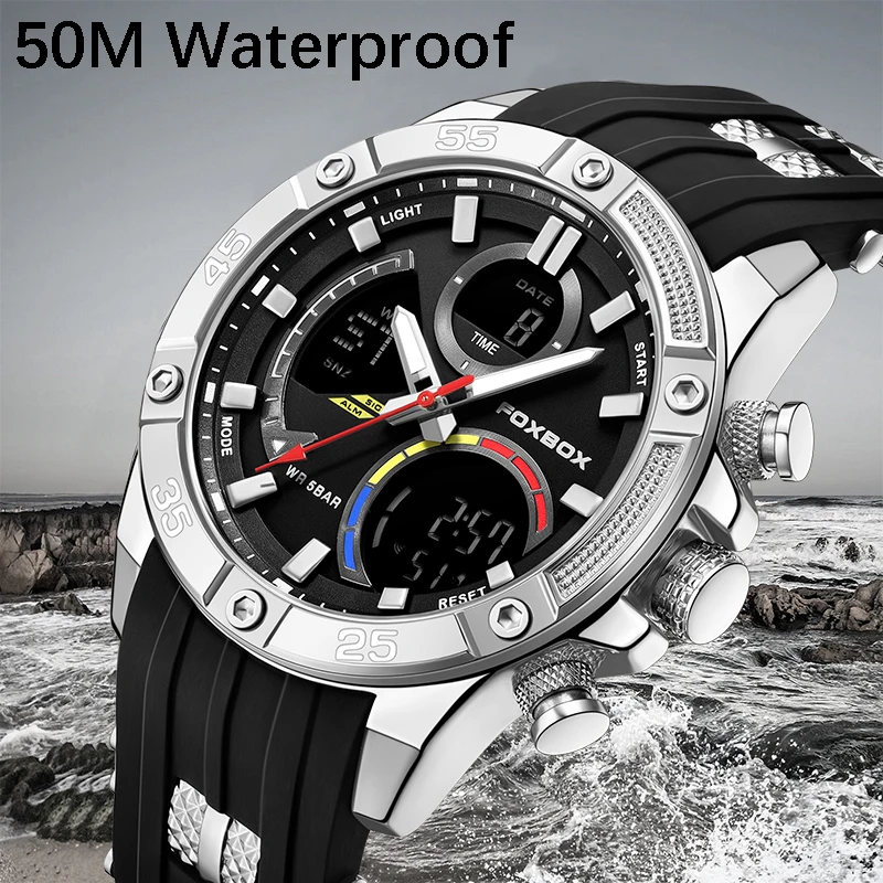 LIGE Luxury Brand New Dual Display Mens Watches LED Digital Sports Military Wristwatches Men Chrono Alarm Watch 50M Waterproof