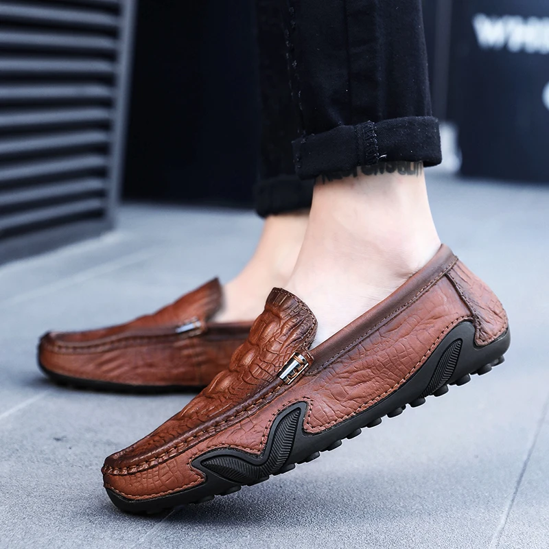 

Crocodile Pattern Famous Brand Loafers Genuine Leather Shoes Slip-on Thick-soled Casual Shoes Comfortable Formal Shoes Moccasin