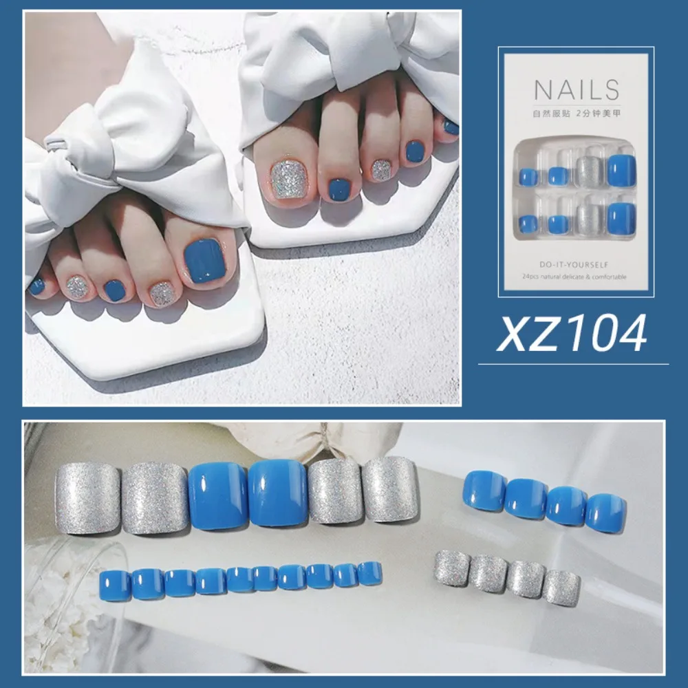 Luxury Feet Artificial Nails With Glue Rhinestone Fake Toenails Diamond False Toenails Short Nails Patch Full Cover False Nails