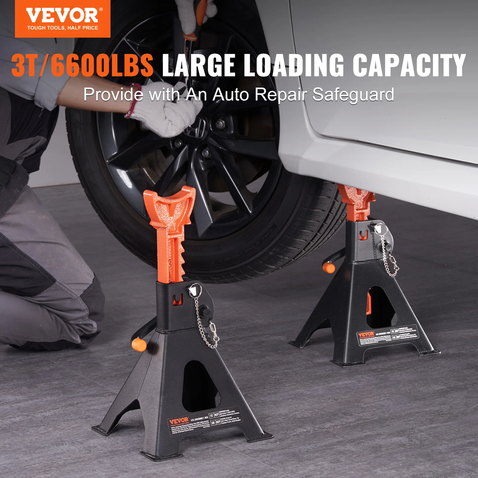 VEVOR Jack Stands 3/6 Ton (6000/12000 lbs) Capacity Car Jack Stands Double Locking Adjustable Height for lifting SU Pickup Truck