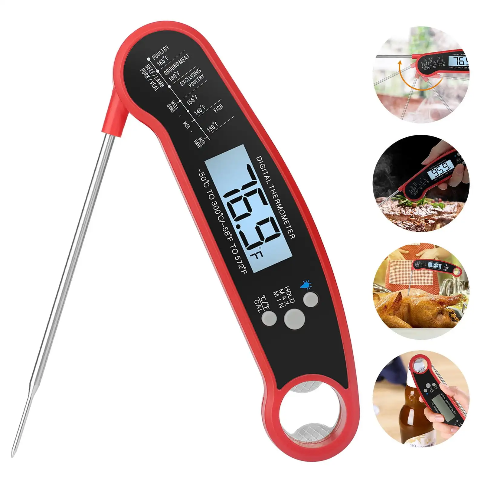 Grillers Instant Read Meat Digital Thermometer Waterproof with Backlight & Calibration for Kitchen Outdoor Cooking BBQ Grilling