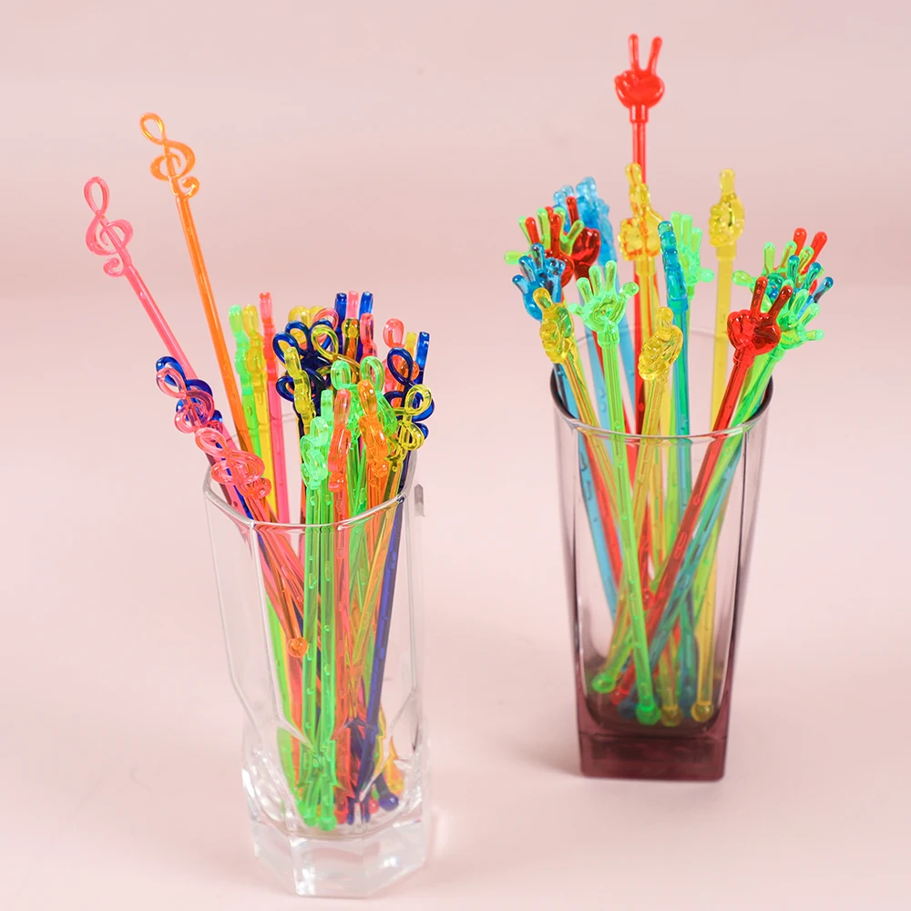 20Pcs Music Note Hand Plastic Swizzle Sticks Cocktail Coffee Juice Drink Wine Stirrer Wedding Birthday Party Decoration Bar Tool