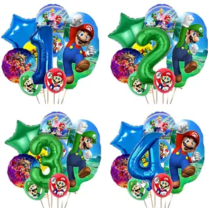 Set X 9 Globos Mario Bros Para Decoración Cumpleaños Bouquet