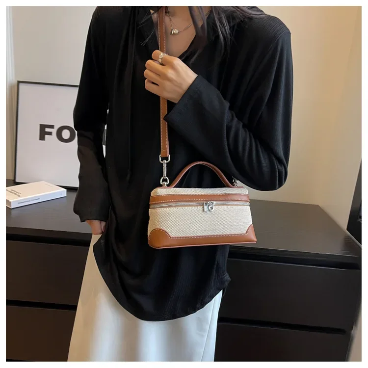 retro canvas handbag for women,women’s summer crossbody bag,contrast color casual handbag,small square canvas shoulder bag,casual women’s sling bag,retro fashion canvas purse,lightweight canvas handbag