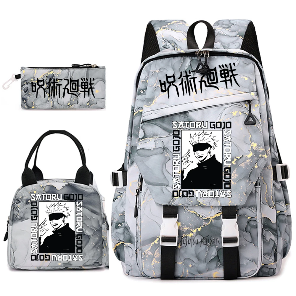 Jujutsu Kaisen Anime Print School Bag Set 3Pcs Backpack Lunch Bag Pencil Case for Girls Lightweight Casual Daypack 1