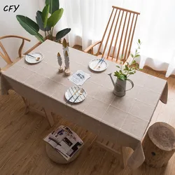 Cotton Linen Modern Coffee Plaid Embroidered Rectangular Table Cloth Kitchen Table Map Towel Tablecloth Christmas Decoration