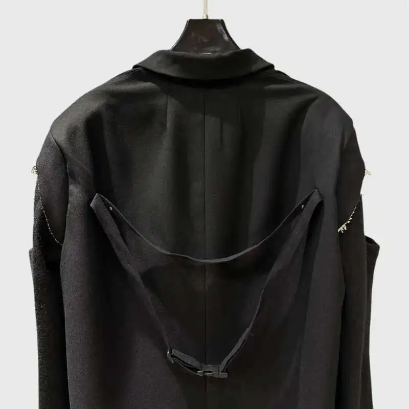 HKSH Spring Autumn New Men Tide Dark RO Style Runway Fringe Windbreaker Long Length Woven Ribbon Design High Sense Jacket HK3746