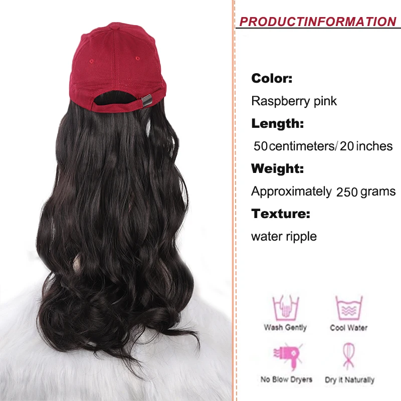 LUPU Hat Wig Wine Red Wavy Baseball Cap Suitable for Women and Girls Adjustable Baseball Cap, Heat-resistant Synthetic Wig