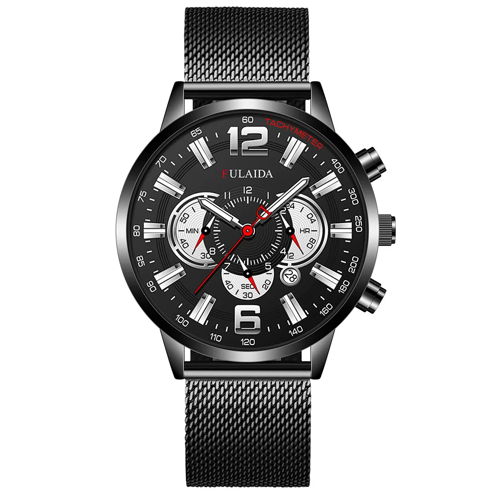 Men's Fashion Business Calendar Watches Luxury Stainless Steel Mesh Belt Analog Quartz Watch Business Luminous Wristwatch Clock