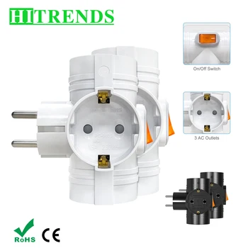 1/2PCS EU Conversion Plug 3 Way Socket Adapter with Switch German Standard, Double Plug Wall Socket Extender Electric for Home 1