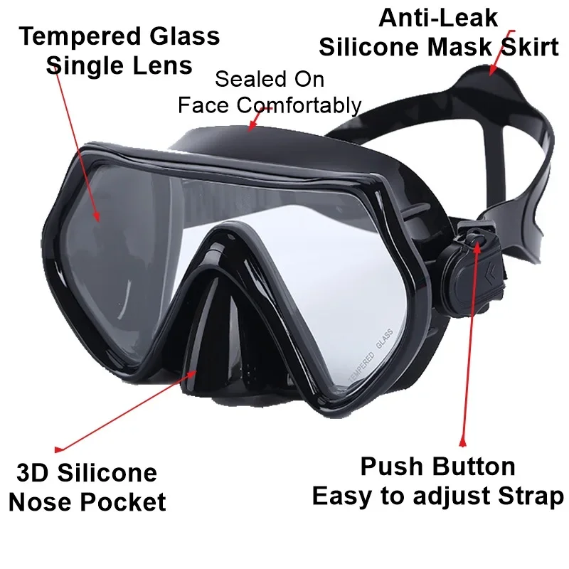 Adult  Free Diving Mask Single Lens with Tempered Glass Lenses,HD Wide View, Antifog Spray,Black,Camouflage 4