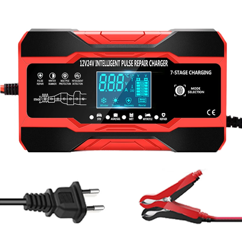 12V 10 A-24V 5A Car Battery Charger Full Automatic Digital LCD Touch Screen Pulse Repair Battery-chargers Wet Dry Lead Acid car battery accessories