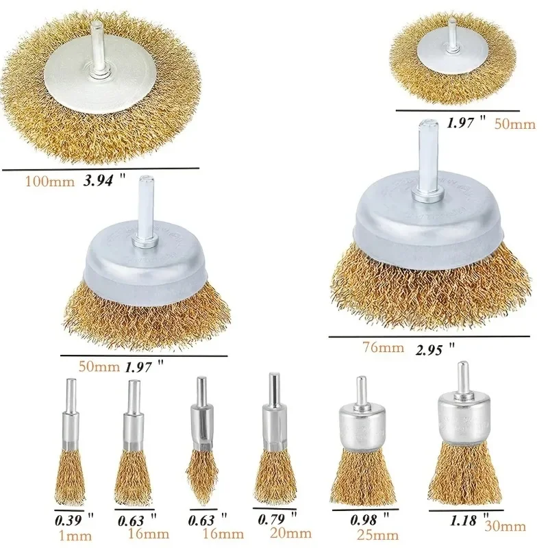 Wire Brush Wheel Cup Brush Set,Set Coarse Crimped 1/4 Inch Shank Wire Wheel for Drill Attachment Copper Wire Brush 6