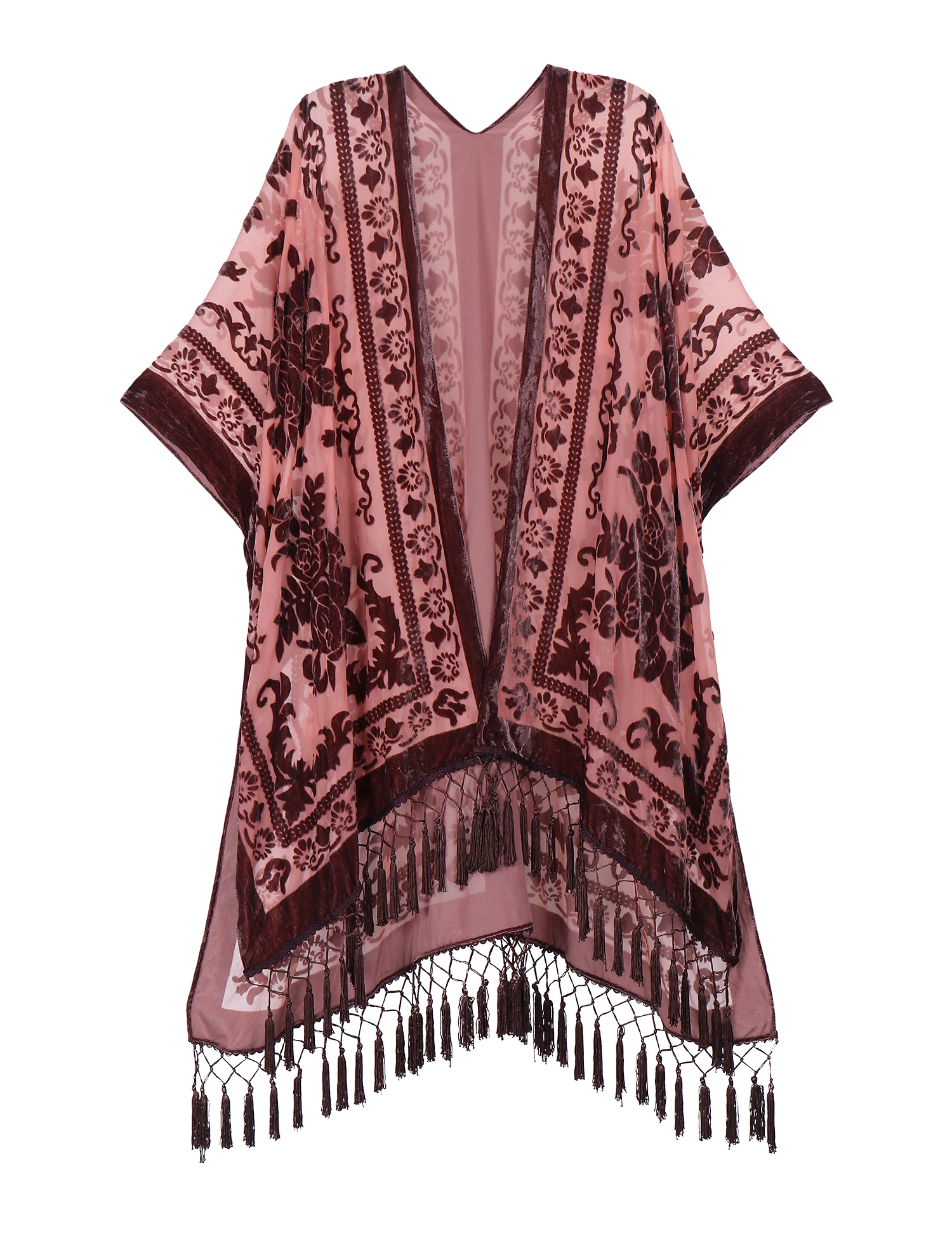 WeHello-Bohemian Style Kimono Purple Velvet Tassel Shawl Casual and Versatile For Women on Vacation JYPF-52 sunscreen shawl japanese kimono clothes silk scarf shawl