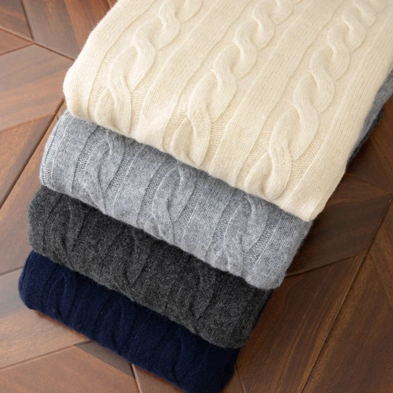 Men's custom cashmere sweater, 100% pure cashmere round neck, thick and loose oversized knitted bottom wool sweater 6