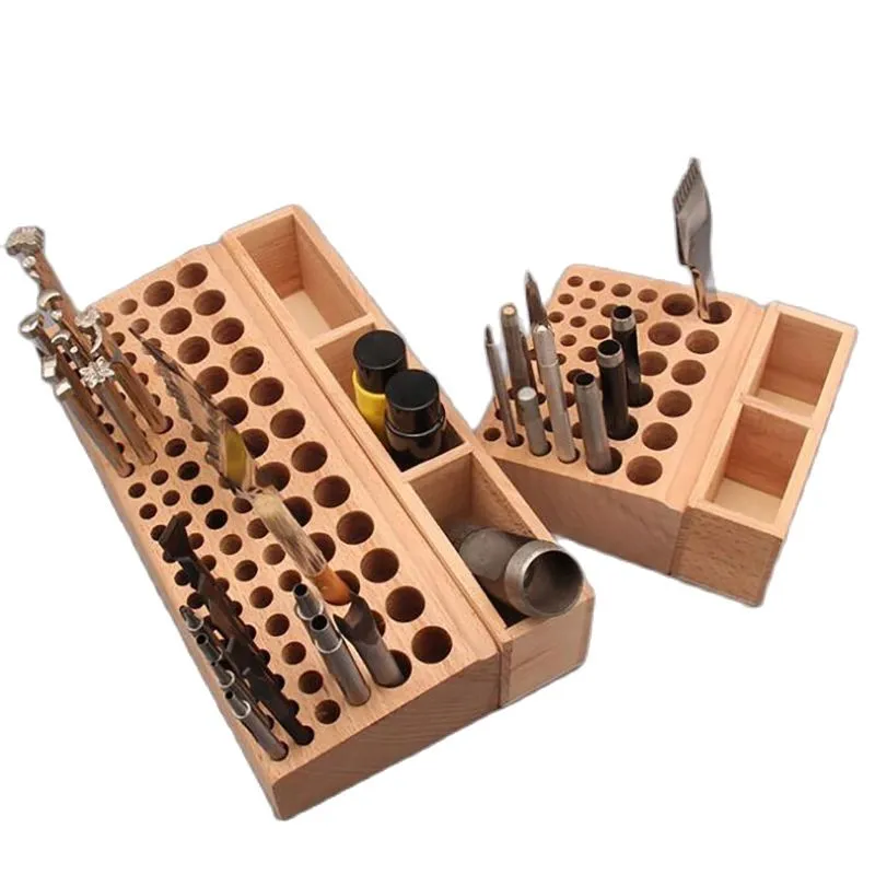 46 Holes Leather Craft Tool Holder Wooden Rack Punch Organizer For Store Tools 