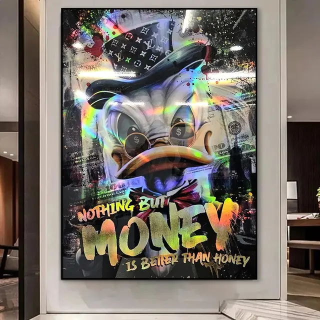 Money is Better Than Honey Motivational Poster Scrooge McDuck Pop Art Canvas Print for Room Home Office Decor Wall Art