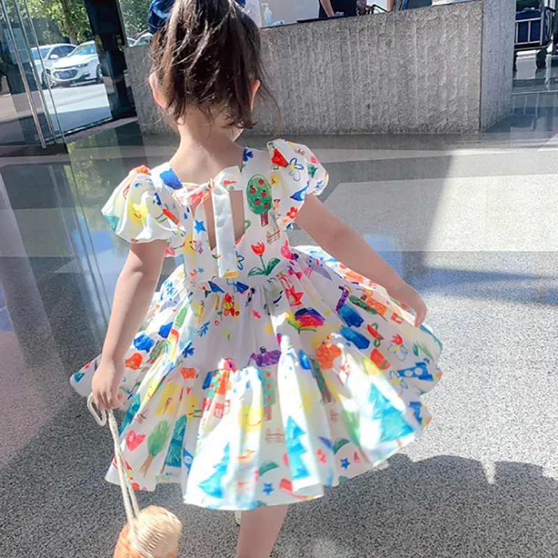 thumbnail image 1 of Vestido de fiesta de estilo coreano de verano con escote cuadrado y estampado a cuadros para niñas, vestido sin mangas con lazo y encaje, vestidos de verano para niñas, 1 of 5