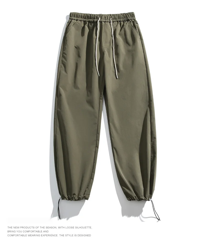 Solid color waterproof assault pants for men's 2024 new product, light and thin straight tube two piece drawstring casual pants_voghion.com