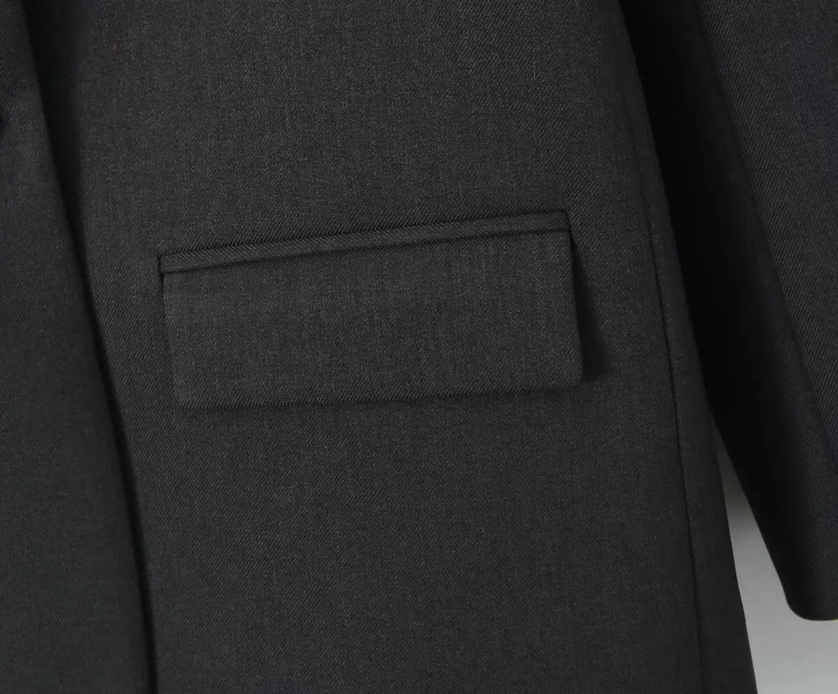 Chill Dark Gray Oversized Blazer Boyfriend Vintage Women Notched Collar Loose Suit Fashion Coat