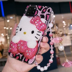 Sparkling Rhinestone Crystal Phone Case with Chain - Transparent Bumper Cover - iPhone 12 Mini (Pearls and chain)