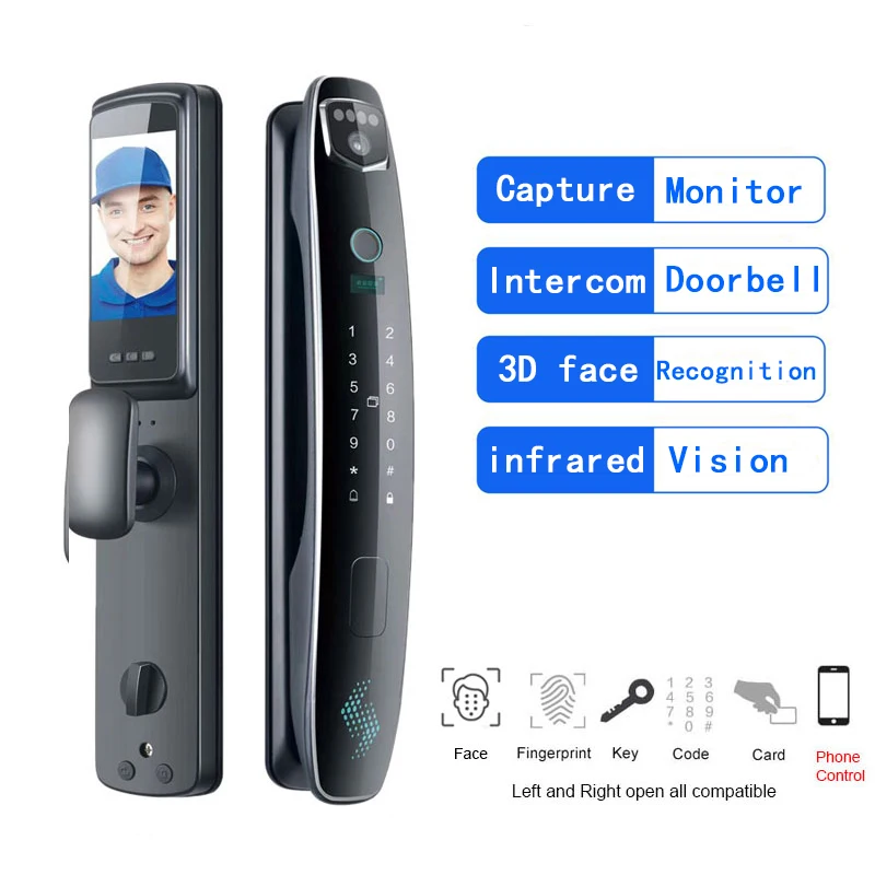 

Z50 3D Face Recognition Smart Door Lock Access Control 7 Unlocking Method for 40-70mm Wooden Door Work Well in the Dark