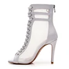 Summer High Heel Dance Shoes White Mesh Latin Ballroom Dance Boots for Woman Suede Rubber Salsa Bachata Dancing Shoes 5
